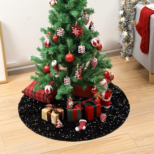 image for Mr. Pen- Christmas Tree Skirt, 36 inch, Black Sequin Christmas Tree Sk