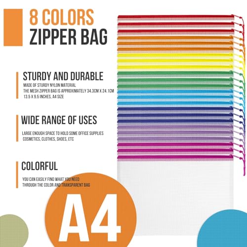 Image of YOPCDJ 24pcs Mesh Zipper Pouch Bags Puzzle Storage Bags, A4 13x9 Inches Large Reusable Zipper Pouches for Classroom Organizing Board Game Home Organization