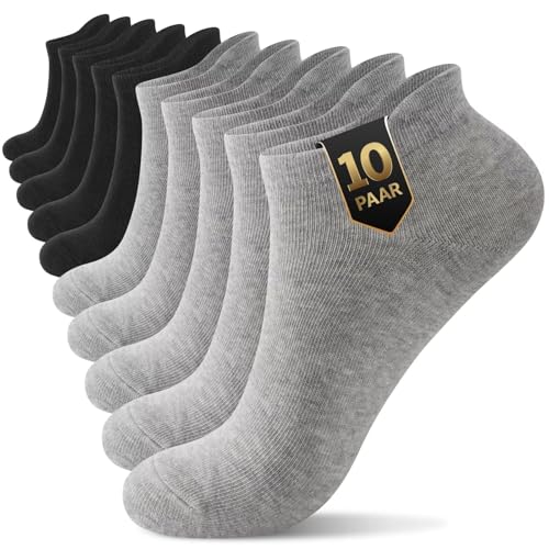 YouShow Calzini alla Caviglia Uomo Donna 10 Paia, Cotone Elastiche Traspiranti, Nero/Grigio, Taille 35-50, Unisex