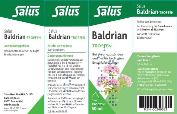Salus - Baldrian Tropfen - bei Unruhezuständen und nervös bedingten Einschlafstörungen - 1x 50 ml Flasche