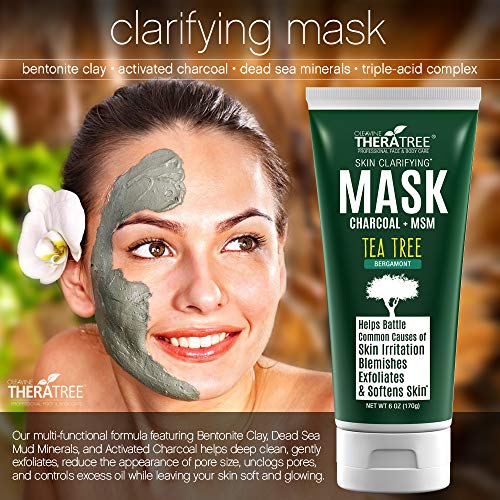 Oleavine Clarifying Mud Mask With Dead Sea Minerals, Activated Charcoal & Tea Tree For Face & Body Theratree #TOP2