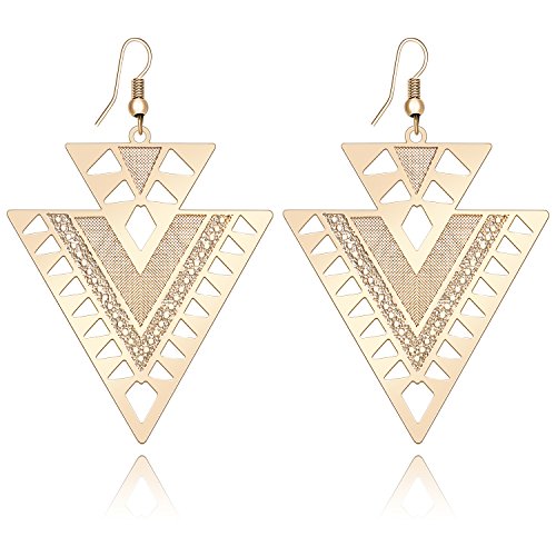Lightweight Earrings Alloy Double Triangle Earrings Hollow Dangle Drop Earrings for Women Girl Golden Tone