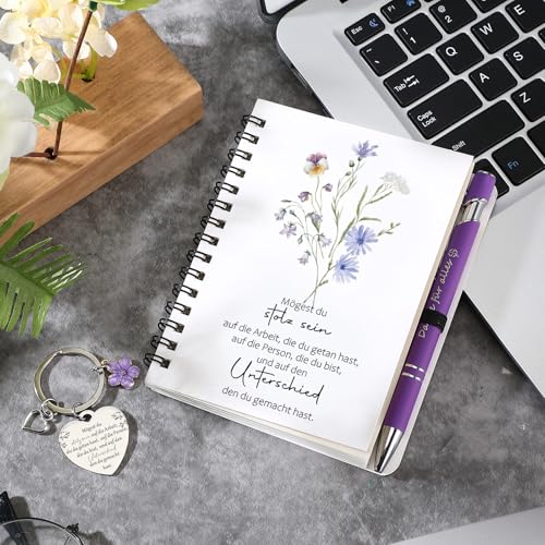 Sinmoe 3er Set Dankeschön Geschenke für Kollegen Mitarbeiter inklusive Spiral Notizbuch Kugelschreiber mit Schlüsselanhänger Kollegen Abschiedsgeschenk(Mögest du stolz sein)