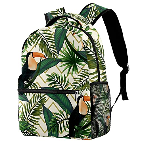 Sac à dos de voyage campus imprimé feuilles vertes et oiseaux tropicaux