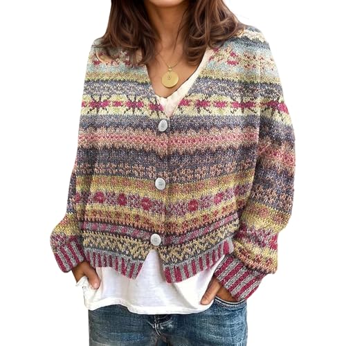 Women's Colorful Chunky Button Down Cardigan Sweater Long Sleeve V Neck Oversized Sweaters Casual Trendy Fall Coats