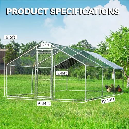 HITTITE Large Metal Chicken Coop with Run, 19.19 x 9.84 x 6.56 ft Walk in Poultry Cage Chicken Run Pen, Outdoor Chicken Runs for Yard with Waterproof & Anti-UV Cover