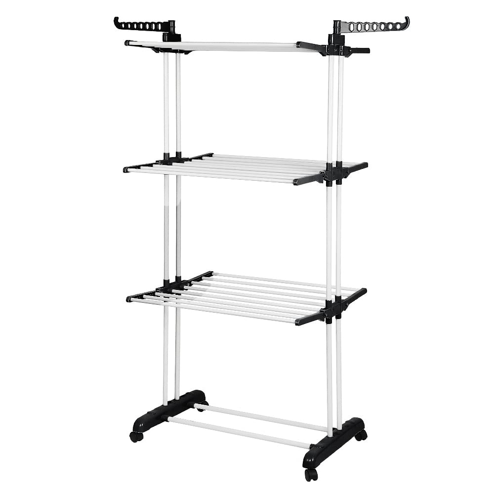 Stendino, 4 Livelli Stendibiancheria Verticale Allungabile con Ruote, Stendino da Balcone Esterno 75 * 64 * 170cm (Bianco e nero)