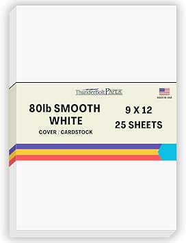 25 Bright White Smooth 80# Card Paper Sheets - 9" X 12" 9X12 Inches Frame and Sketch Pad Size - 80 lb/Pound Cover Weight - Quality Paper - Consistency in Print - Smooth Finish