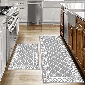 HEBE Kitchen Rug Sets 2 Piece with Runner Non Slip Kitchen Rugs and Mats Washable Kitchen Mats Set for Floor KItchen Carpet Rug Runner for Hallway Entryway Kitchen Laundry