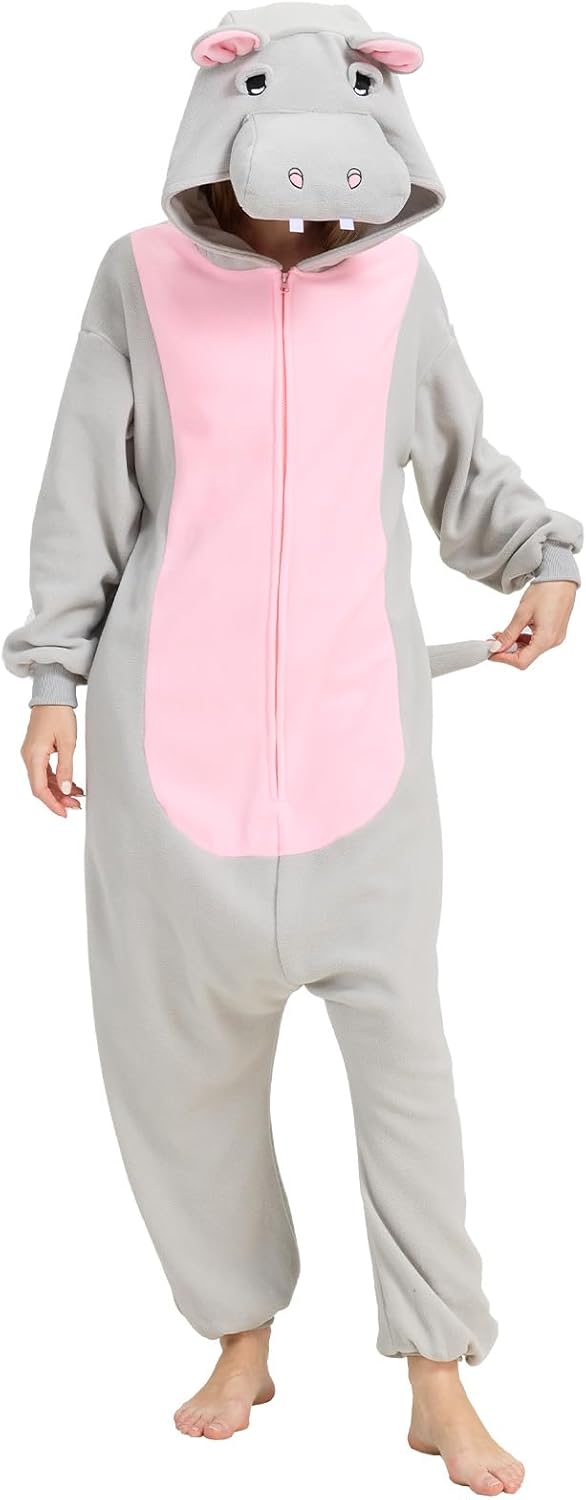 WAWRTOU Hippo Onesie Pajamas for Adults Halloween Costume Unisex Cosplay One-Piece Sleepwear Loungewear - Image 4