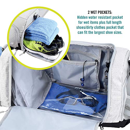 Ultimate Gym Bag 2.0: The Durable Crowdsource Designed Duffel Bag with 10 Optimal Compartments Including Water Resistant Pouch (Silver, Medium (20