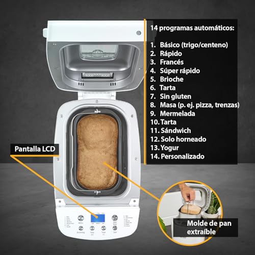 Miniatura 6 de Tzs First Austria Máquina De Pan, 1250g, 12 Programas Automáticos, 2 Amasado, Programa Sin Masa, Mermelada Y Gluten, Grado De Bronceado, Retraso De Inicio