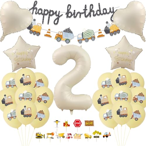 ALEGRE Bagger Geburtstag Deko 2 Jahre, Baustellen Deko 2. Geburtstag Junge,...