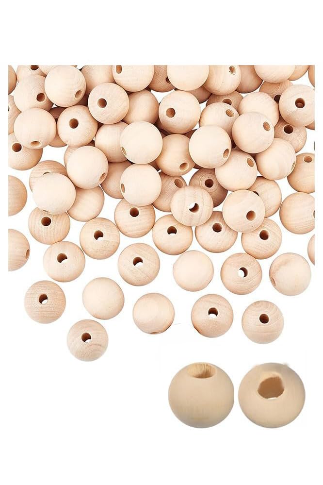 Boncuk — Naturel Ahşap 20 mm 20'li 1 Paket Ham Boyanabilir Ahşap Yuvarlak Doğal Boncuklar Takı Tasarım Ektinlik Kreş Okul
