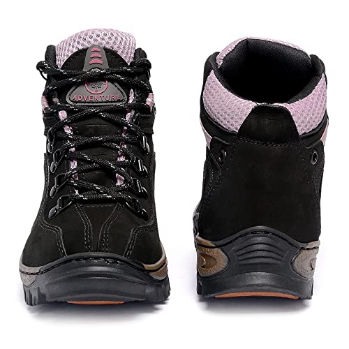 Bota Coturno Adventure Couro Feminino e Masculino (34, Preto c/Rosa)