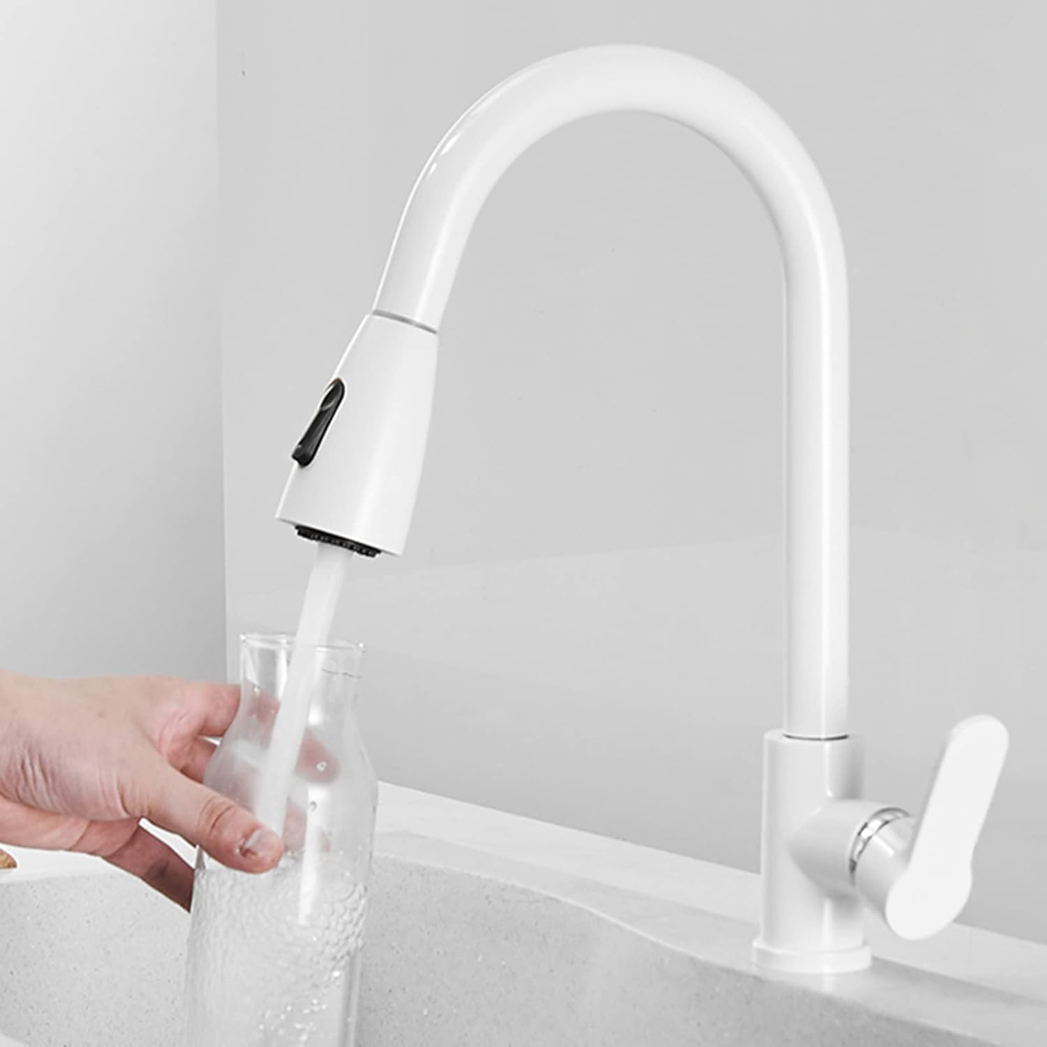 Kitchen Tap with Shower Head Extendible White Rotatable Cold and Hot