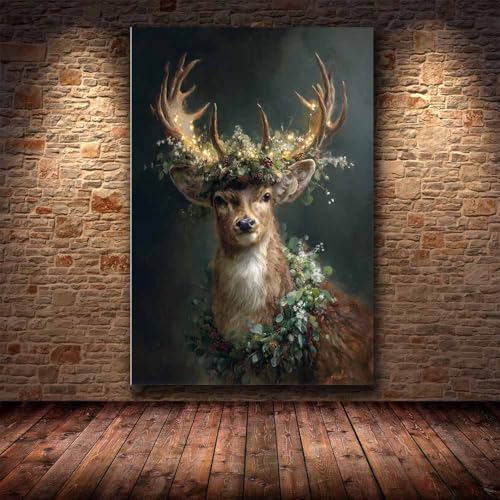 Affiches de Noël de cerf multicolore 70x100cm encadrée pour salon