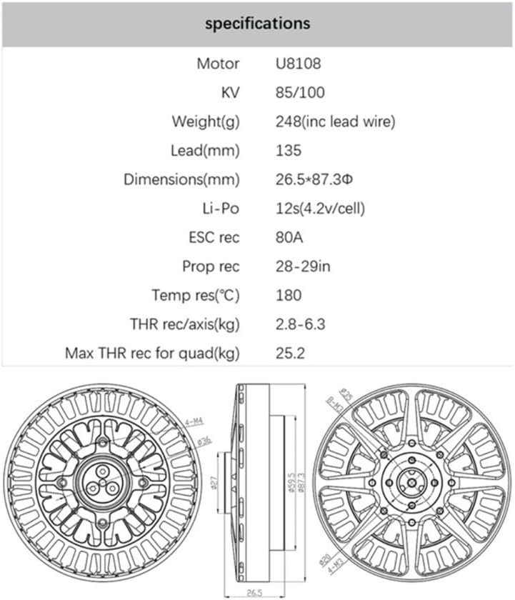 U8108 85kv 100kv UAV Racing DRONE Motor Long Range Brushless DC Motors Accessories For 28 Inch Motors Fit For DRONE