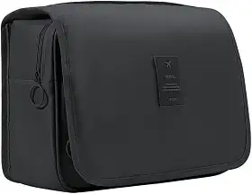 Necéssaire Dobrável com Gancho Organizador Para Viagem Unissex Impermeável com Divisórias Ideal para Higiene Pessoal, Cosméticos, Maquiagem e Banheiro (Preto)
