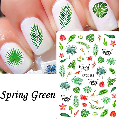12 Sheets Summer Leaf Nail Art Stickers 3D Self-Adhesive Nail Decals Nail Art Supplies Palm Leaves Clover Nail Design For Women Manicure Nail Decorations Accessories #TOP1