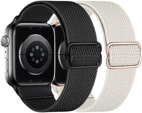 2 Pack Stretchy Solo Loop Compatible with Apple Watch Band 40mm 41mm 44mm 45mm 46mm 49mm 38mm 42mm Women Men, Sport Nylon Elastic Straps Braided Wristbands for iphone Watch Series 11 10 9 8 7 6 5 4 3 Ultra SE