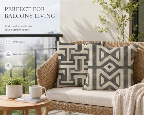 Fundas de cojines exterior impermeables 50x50 de lino geométrico para terraza y sofá 7
