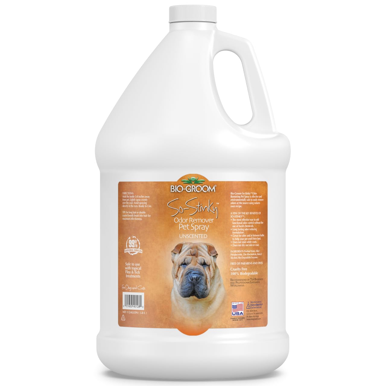Bio-groom So-Stinky Unscented Odor Remover Pet Spray - Dog Bathing Supplies, Cat & Dog Grooming Supplies, Cruelty-Free, Made in USA - 1 Gallon