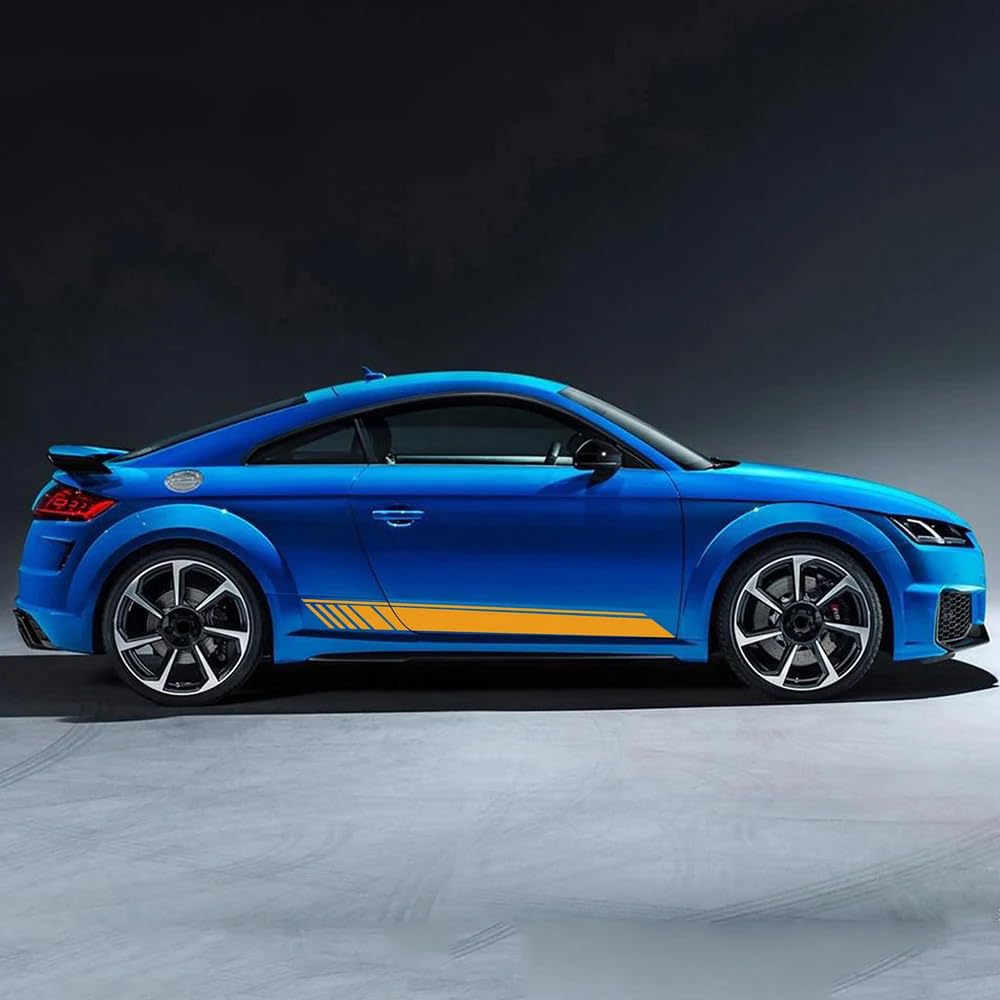 車用サイドスカートストライプステッカー ビニールデカール 防水トリムアクセサリー for Audi A3 8P 8V 8L 8Y S エンブレム  Sline プレート サイド ステッカー カスタム パーツ カー用品 audi アウディ 3D レーシングスポーツカードアサイドストライプスカートステッカービニールデカール2枚、A=udi TT TTS TTRS MK2 8J