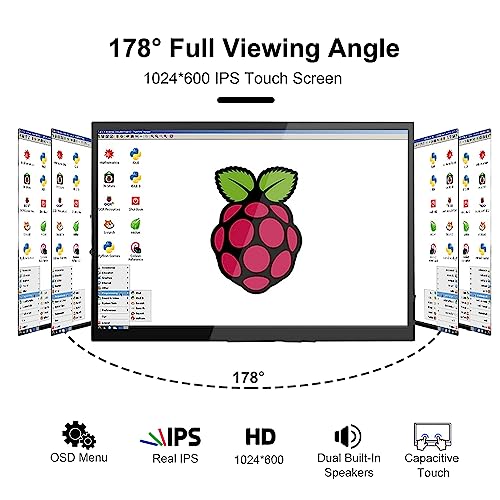 Image of wisecoco 7 inch Portable Monitor for Raspberry Pi, LCD Touch Screen IPS 1024 * 600 No-Cable-Needed, Laptop Screen Extender HDMI Dual-Speaker with OSD for PC Raspberry Pi