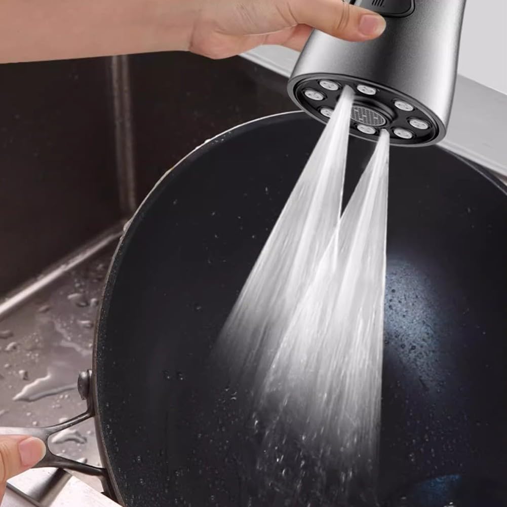 Cabezal rociador para grifo de cocina 3 en 1 con extensor giratorio negro de ABS para fregadero
