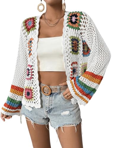 IDEALSANXUN Womens Floral Crochet Cardigan Sweaters Hollow Out Lightweight Jackets2