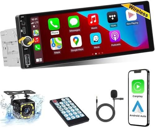 Single Din Car Stereo With 9" Touchscreen, Apple CarPlay & Android Auto - Bluetooth Multimedia Player With Backup Camera