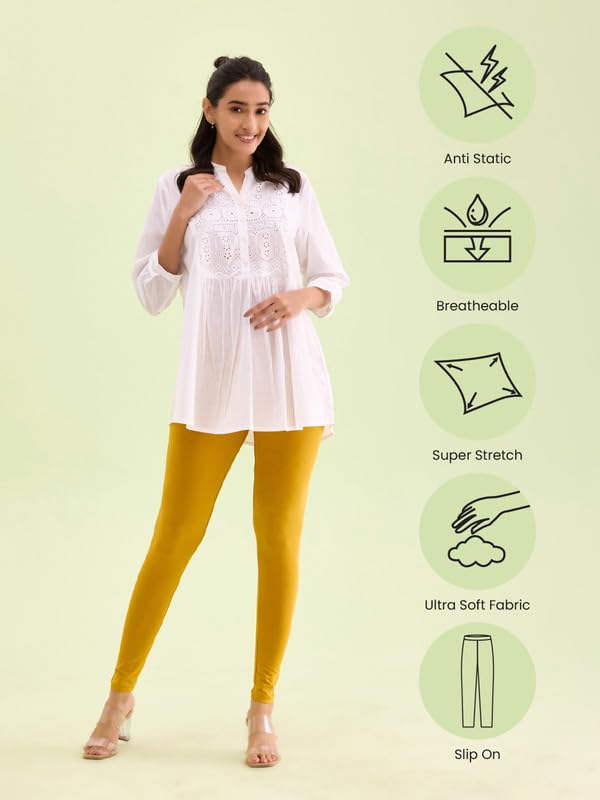 Image of GO COLORS Soft Cotton Stretch Ankle Length Leggings for Women | Breathable