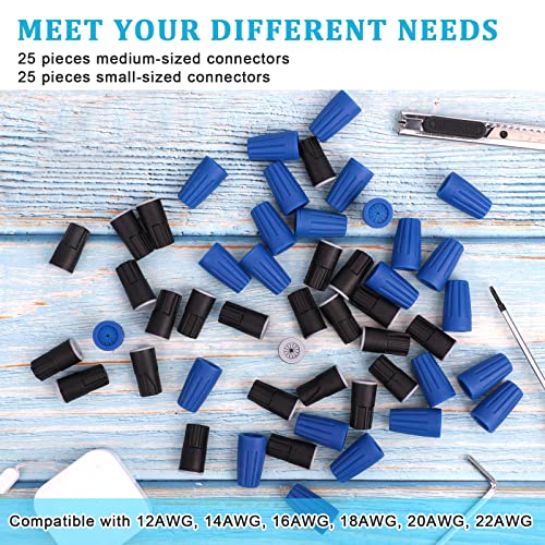 50Pcs Waterproof Wire Electrical Connectors, Outdoor Seal Electrical Caps Cable Terminal Connector For Landscape Light, Irrigation Valves, Wet Location Installation, 22Awg-12Awg, Black And Blue #TOP4