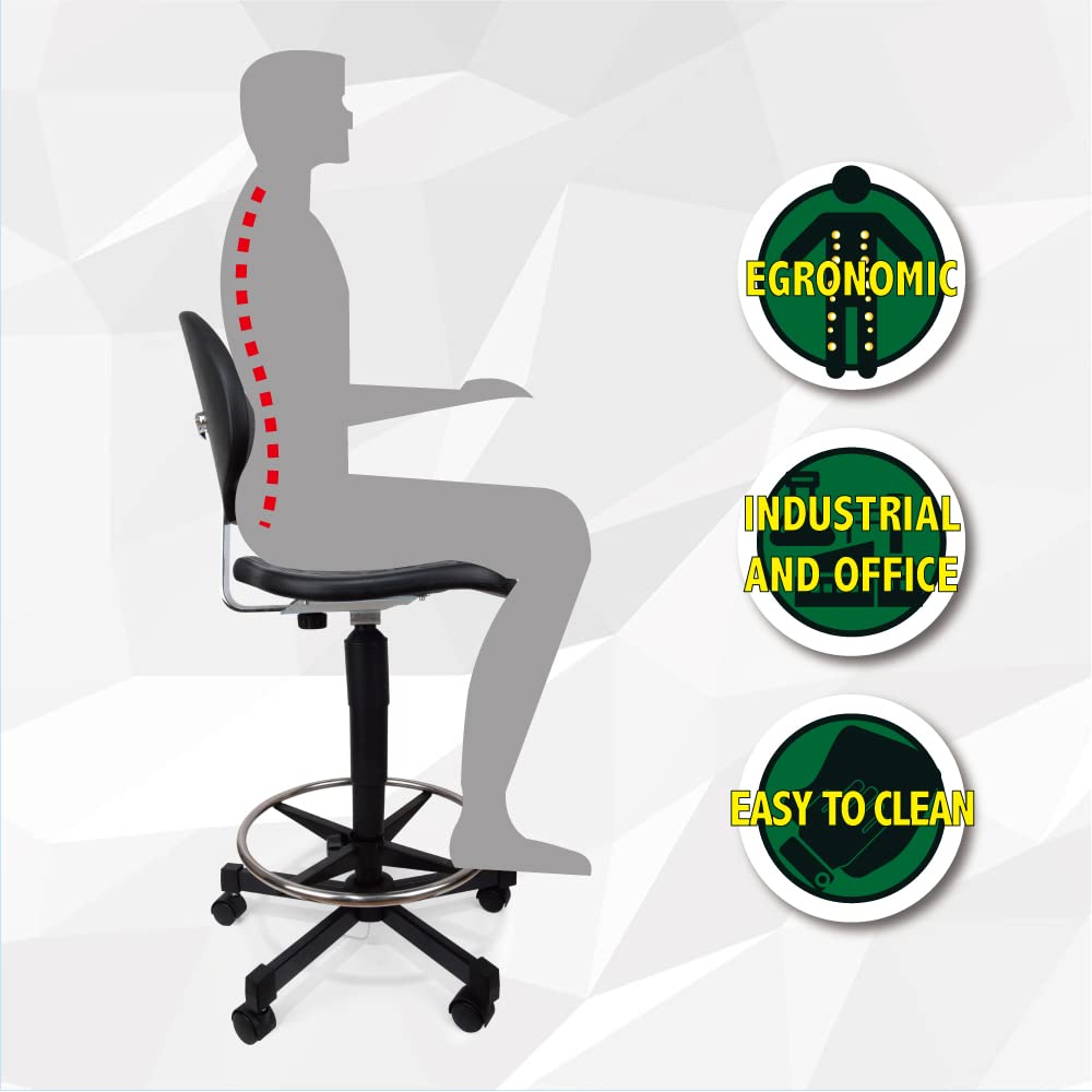 Silla de trabajo de altura alta, 52 cm~80 cm, altura regulable, poliuretano, con anillo para el pie
