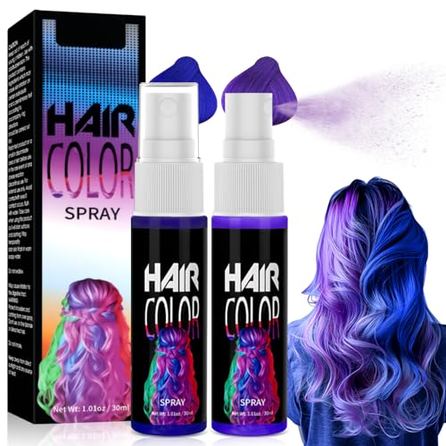 WEILAOK Spray Tinte Pelo Temporal, Tinte Temporal para el Cabello, Morado+Tintes Azul Pelo, Spray pelos Color Temporals Carnaval para Fiestas de Disfraces Cosplay Halloween, Tintes Rápido -30ml