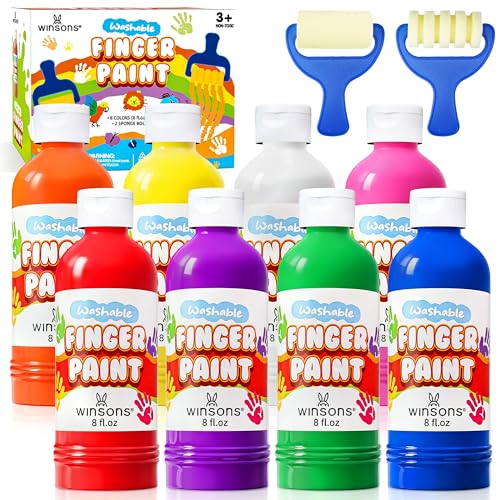 Washable Finger Paint for Kids 8oz x 8 Colors - Non-Toxic Thick Finger Paint for Toddlers Art Supplies for Home & Classroom Use Large Bottles