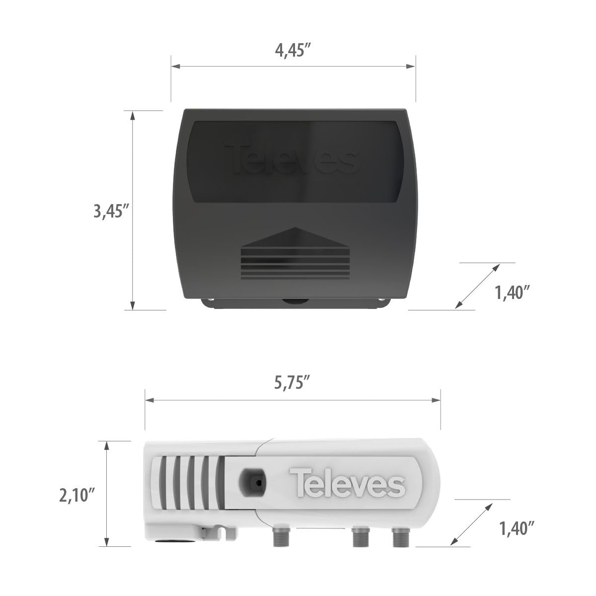 Televes 560483 Amplificatore/Combinatore di antenne a doppio ingresso coassiale F-Fitting Connessioni, Controllo automatico del Guadagno (AGC) 5G Filtrato Combina Qualsiasi Due Antenne TV