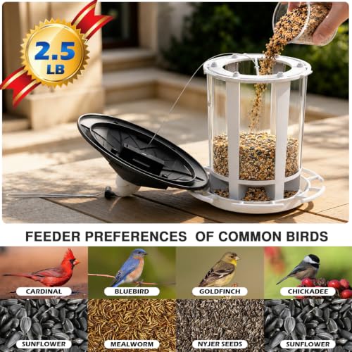 Birdream Solar Bird Feeders for Outdoors, Hanging Wild Bird Feeder with Solar LED Light, Assembly Required, 1-Min Easy Setup, Wild Seed Feeders for Cardinals Chickadees and Finches by Birdream - Used condition - Image 3