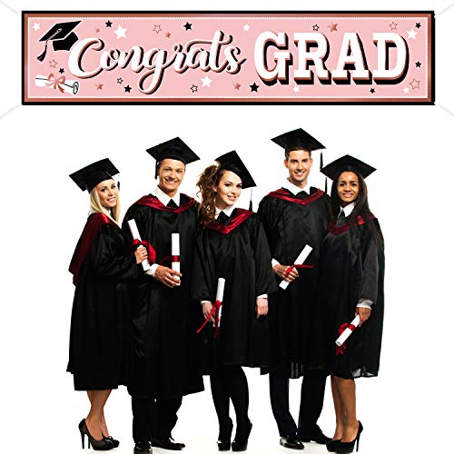 Image of Rose Gold Graduation Banner 2025 Congrats Grad Banner Graduation Party Decorations Fabric Grad Backdrop for 2025 High School or College Graduates Party Supplies