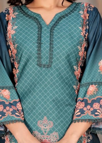 Image of Vbuyz Women's Digital Print Muslin Pakistani Style Stitched Kurta Palazzo With Dupatta | Eid Suits For Women | Salwarsuit For Women