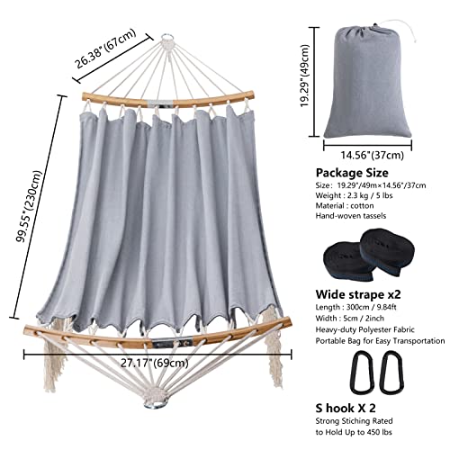 Hblife Hammock, Grey 2 Person Cotton Canvas Portable Hammock, Sturdy And Comfortable Double Hammock For Tree, Camping, Backyard And Beach, Carrying Bag Included #TOP1