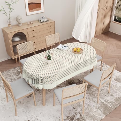 Premium Heavy Oval Table Cover 60x90 Inch | Ivory White | Peach, Orange & Black Designer Print | 6 Seater Table Cover