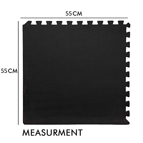 Image of EASY HOME Gym Mats for Floor for Home and Living Room, Interlocking Rubber Floor Gym Mat for Workout At Home, Eva Foam Workout Mat- 60X60Cm - 11Mm Thick, Black (Pack of 16-64 Square Foot)