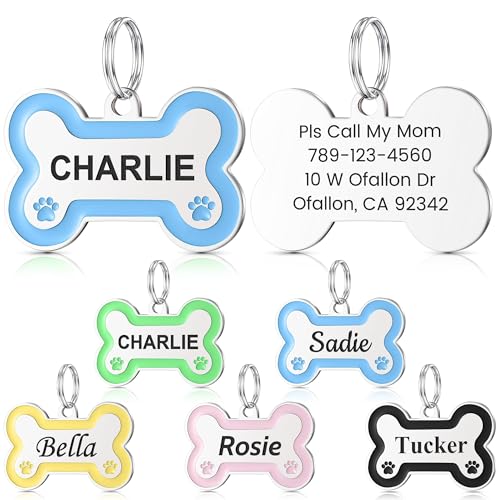 YEHANTI Medaille Chien avec Gravure Personnalisée - Médaille Chien Gravée avec Empreinte de Patte, Medaille Pour Chien et Chat en Acier Inoxydable avec Prénom Adresse Tel Gravés (Bleu)