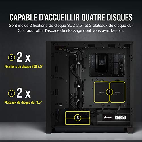 CORSAIR 4000D AIRFLOW Boîtier ATX Mid-Tower en Verre Trempé – Débit d'Air Élevé – Système de Destion des Câbles – Intérieur Spacieux – Deux Ventilateurs de 120 mm Inclus – Noir