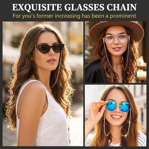 Lot de 3 chaînes à lunettes pour femme dorées avec perles, cordon à lunettes élégant & chaîne pour lunettes de soleil et lunettes de lecture pour femme, cordon antidérapant à porter autour du cou, – vue 7