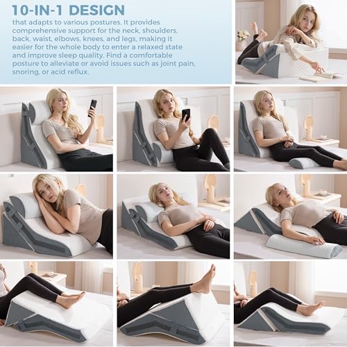 3-in-1 Orthopädisches Bett Keilkissen Set Verstellbar Memory-Schaum Faltendes Dreieckskissen zur Unterstützung von Beinen Knien, Schlafapnoe, Rückenschmerzen, Linderung von Sodbrennen, Schnarchen