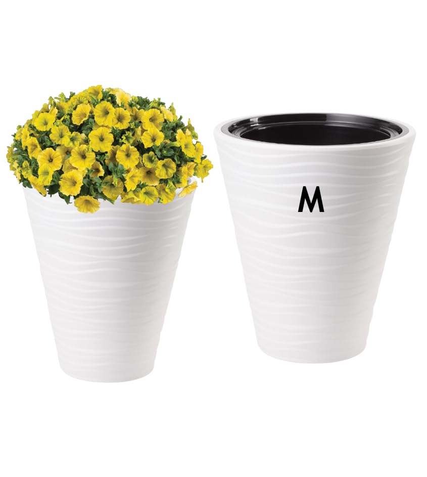 MELTOM Blumenkübel Blumentopf Rund 3D Effekt Weiß Slim Pflanzkübel mit Herausnehmbaren Einsatz (M)