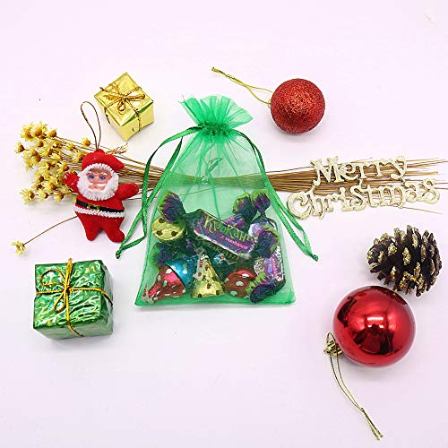 Image of HRX Package 100pcs Organza Drawstring Bags Green, 4 x 6 inch Candy Mesh Gift Bags Jewelry Pouches Small Christmas Sachet